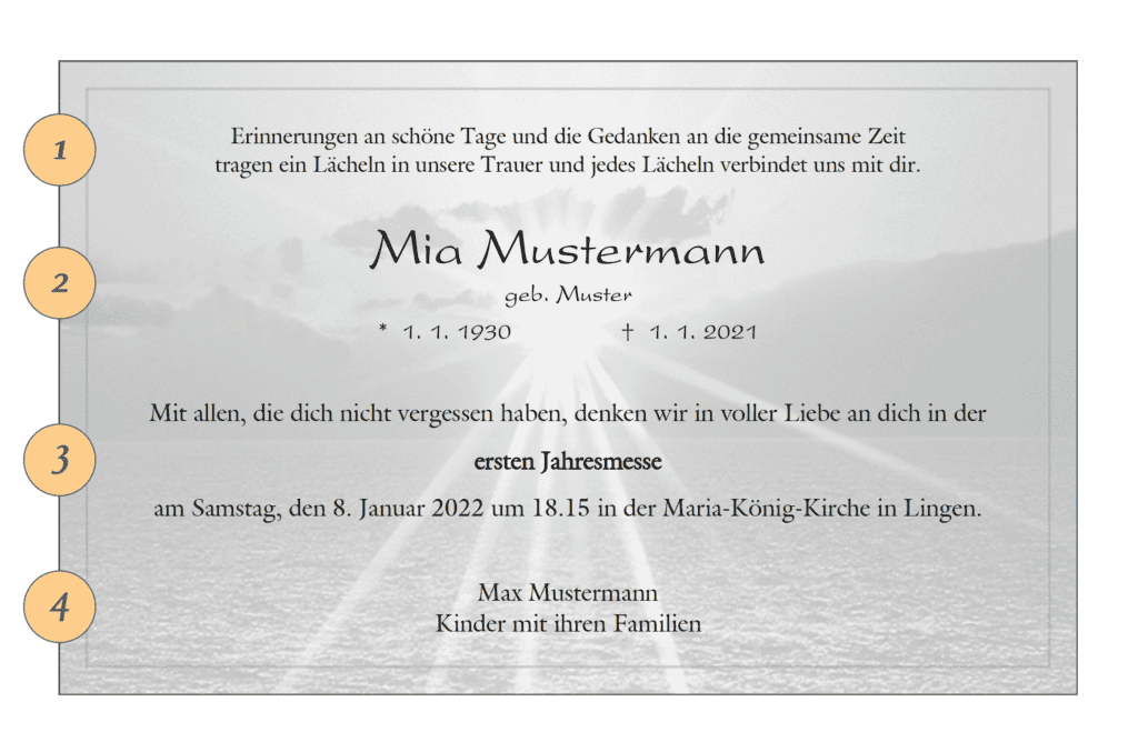 Muster Jahresgedenken Karte